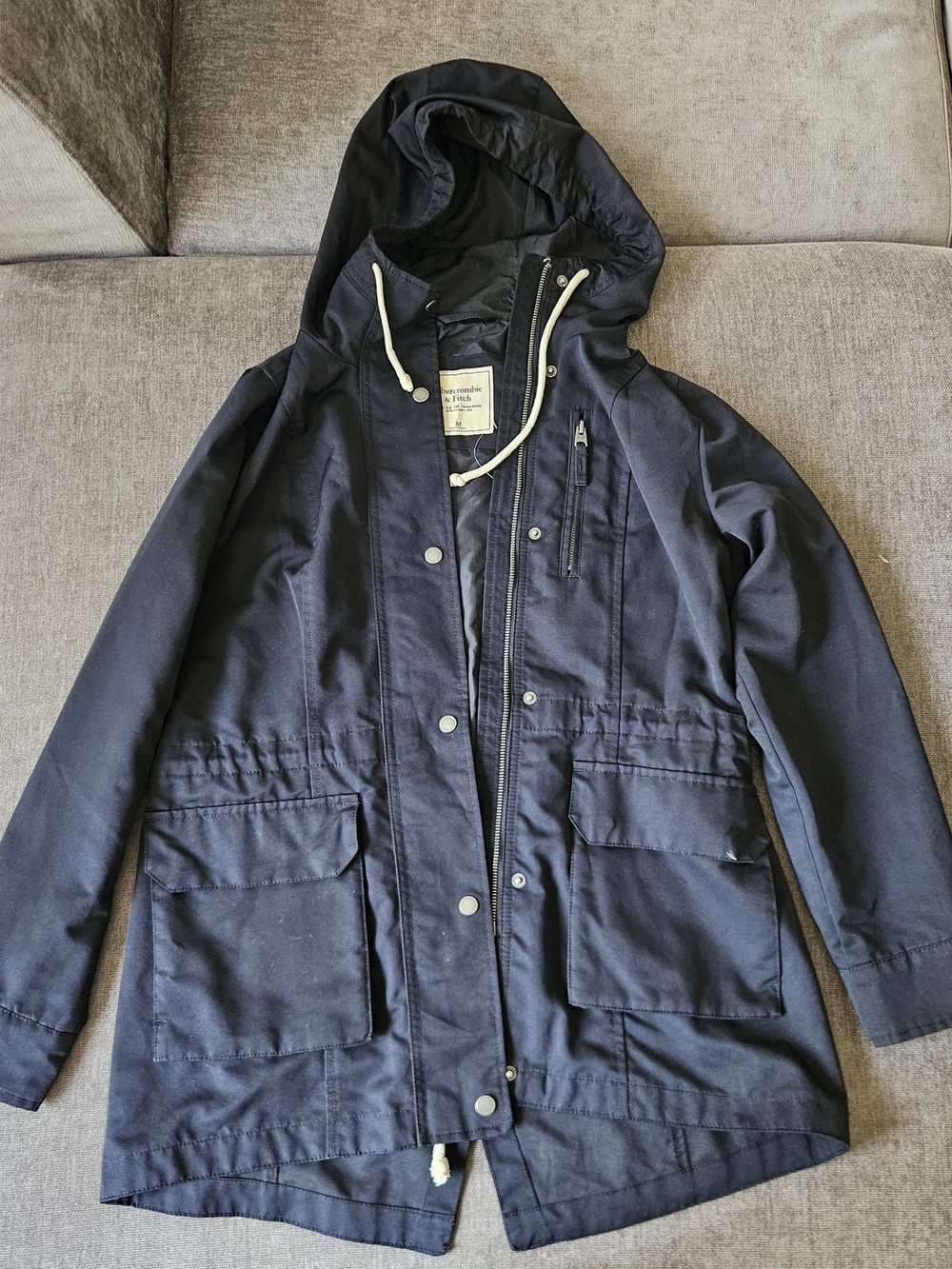 Abercrombie & Fitch Black Hooded Rain Jacket